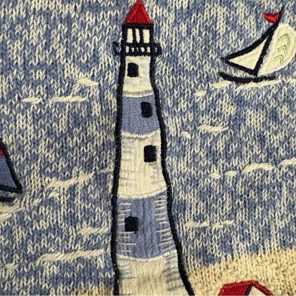 Vtg Koret Nautical Lighthouse Top Blue White Sailboat Embroidered Sz 1X Coastal - Picture 10 of 12